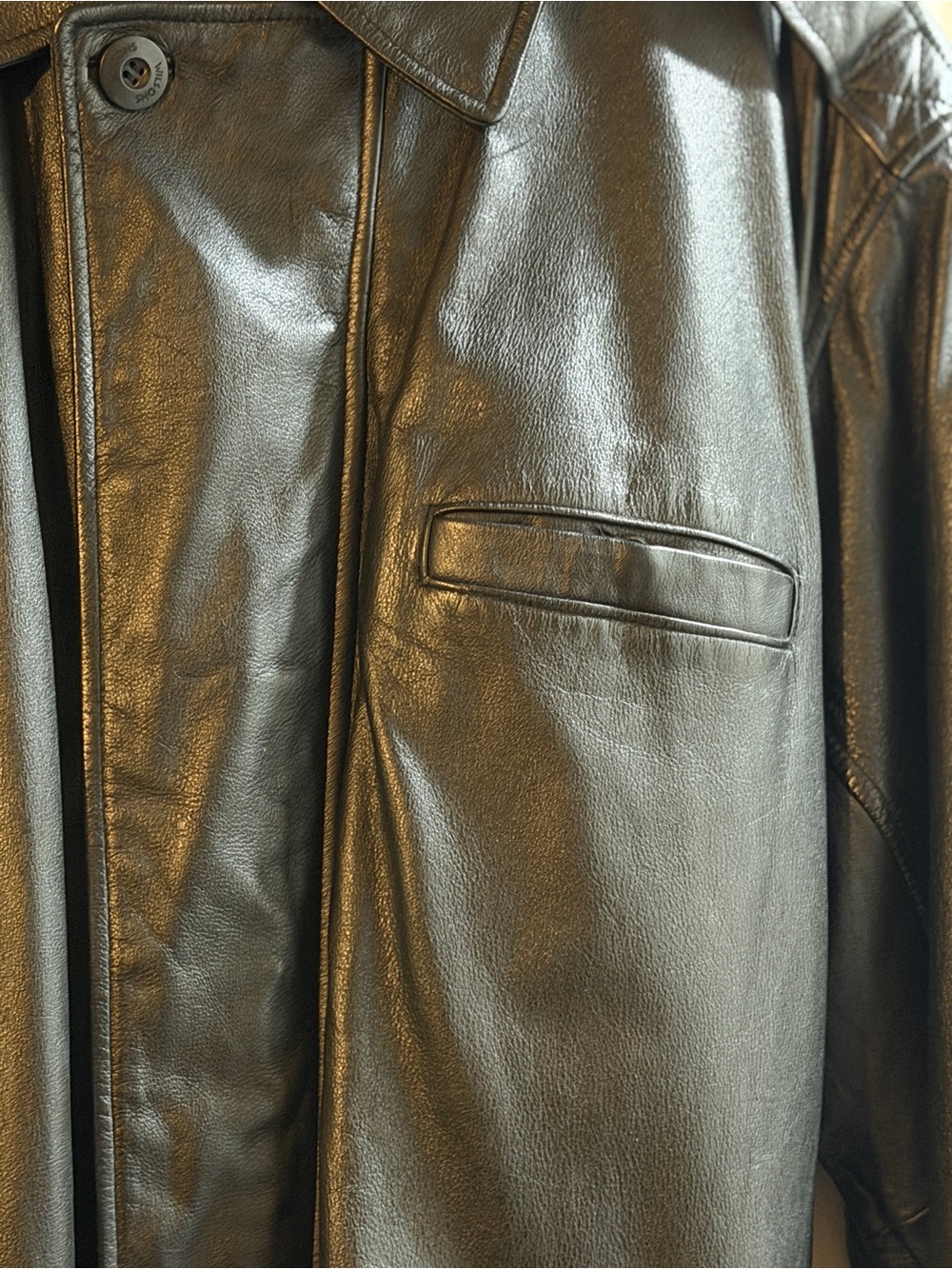 Vintage Wilson Black Leather Insulate Trench Jacket with Belt - Picture 4 of 13
